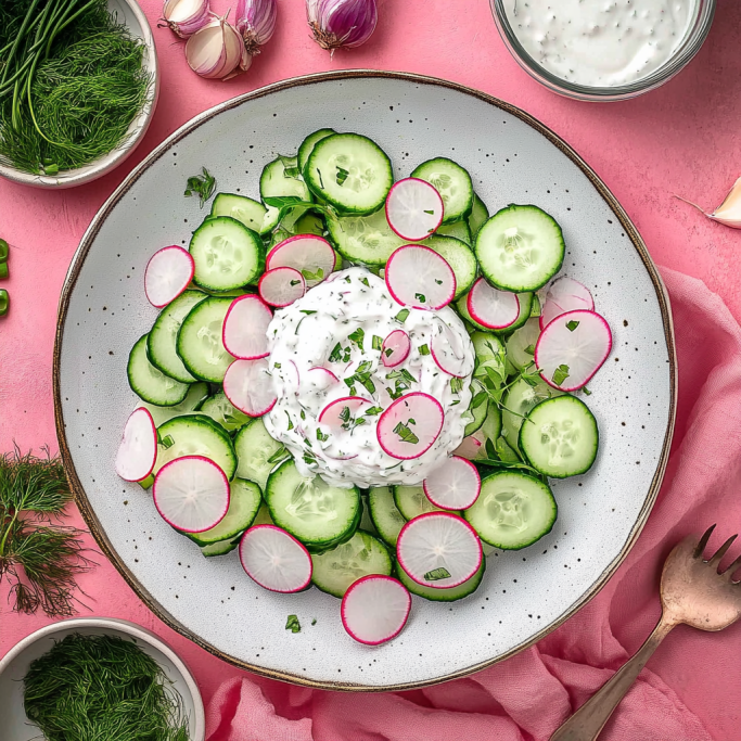 Refreshing Cucumber Radish Salad with Herbed Yogurt