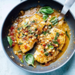 Skillet Garlic Butter Chicken with Basil Sauce