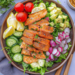 Grilled Salmon Power Bowl with Veggies & Lemon
