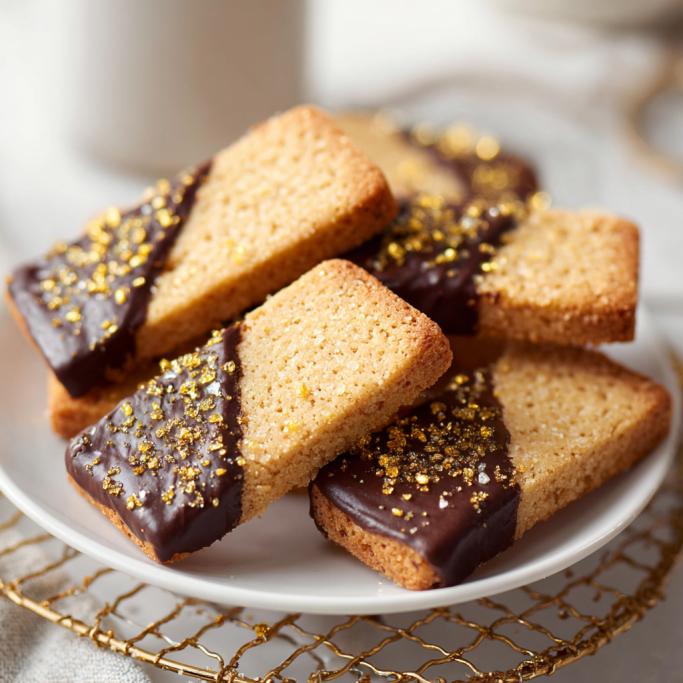 Chocolate‑Dipped Brown Sugar Shortbread with Gold Dust