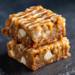 White Chocolate Macadamia Blondies with Caramel Drizzle