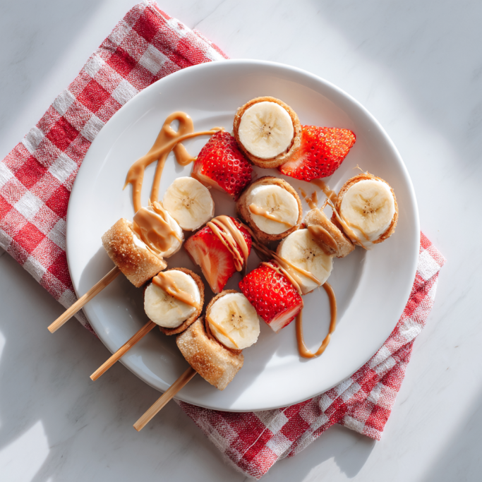 Peanut Butter Banana Strawberry Skewers