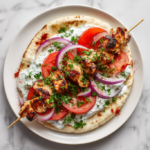 Chicken Souvlaki Pita with Tzatziki and Fresh Vegetables