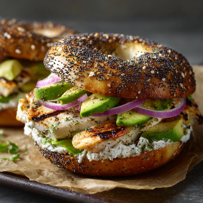 Grilled Chicken & Avocado Bagel Sandwich
