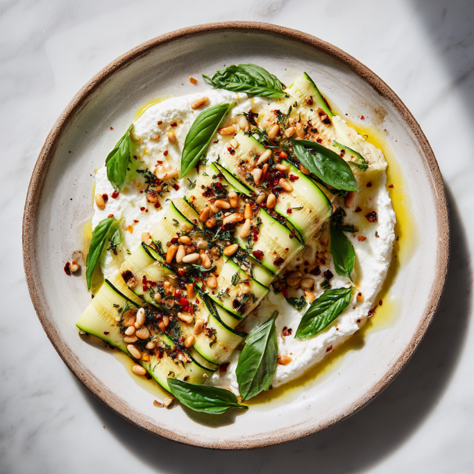 Zucchini Ricotta Roll‑Ups with Basil & Pine Nuts