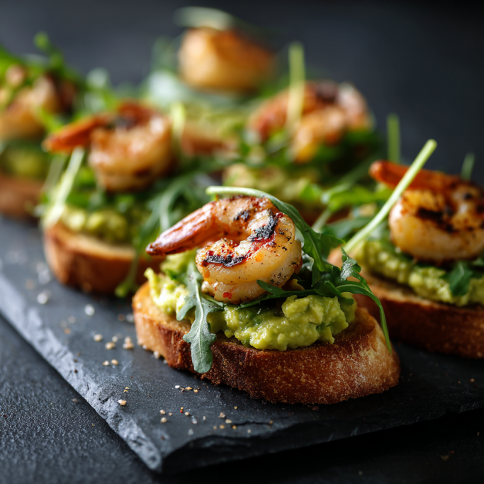 Grilled Shrimp and Avocado Crostini