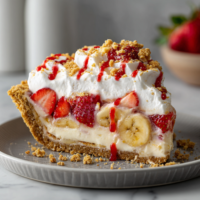 Strawberry Banana Cream Pie with Graham Crust