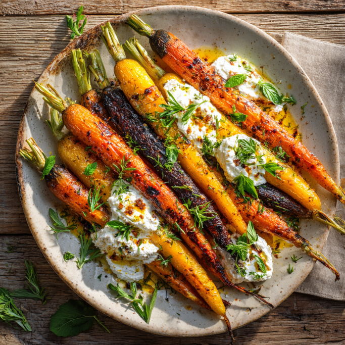 Roasted Rainbow Carrots with Whipped Ricotta and Herbs