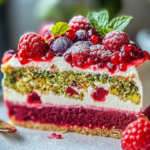 How to Make a Beautiful Mixed Berry Pistachio Layer Cake with Creamy Filling and Fresh Fruit Topping