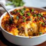 Loaded Cheesy Potato Casserole with Bacon and Green Onions