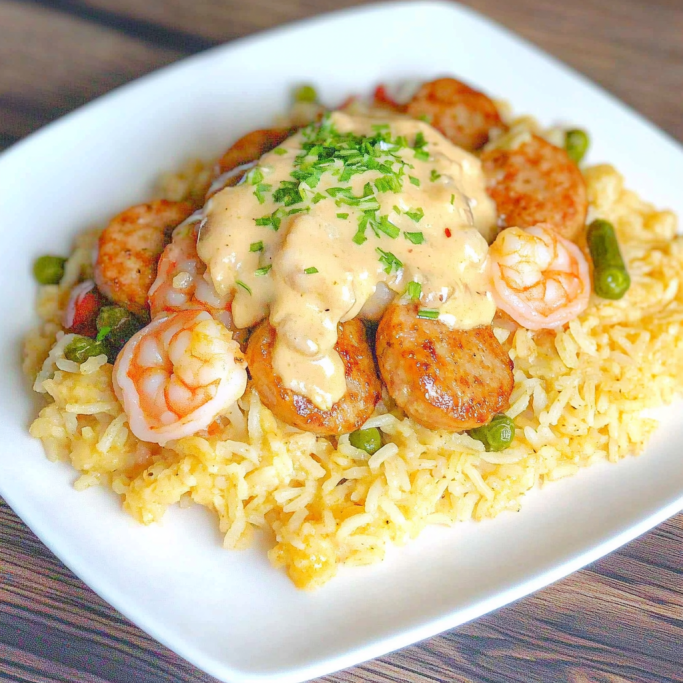 Cajun Shrimp and Sausage over Creole Rice