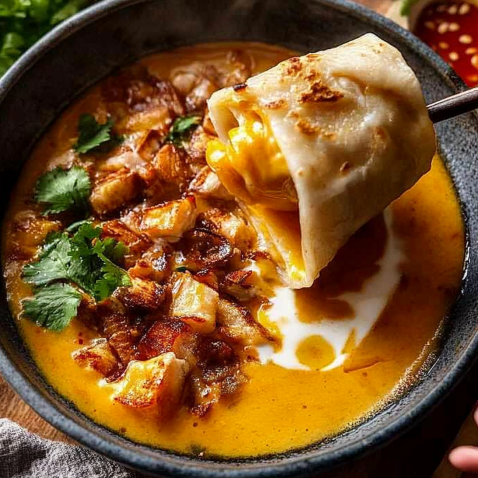 Cheesy Burrito in Creamy Tortilla Soup