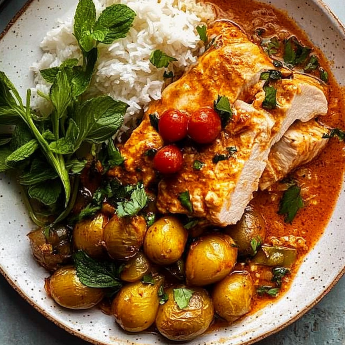 Chicken Breast Simmered with Potatoes and Tomato Sauce
