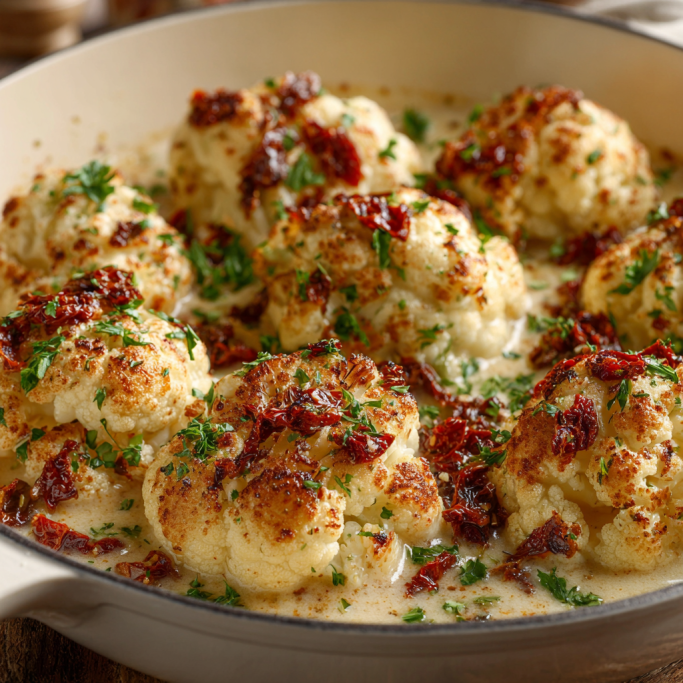 Creamy Baked Cauliflower with Sun-Dried Tomatoes and Fresh Parsley: A Flavor-Packed Vegetable Side Dish