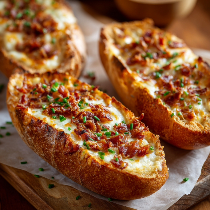Cheesy Bacon Garlic Bread Boats