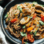 Creamy Mushroom and Bell Pepper Spaghetti in Herb Sauce