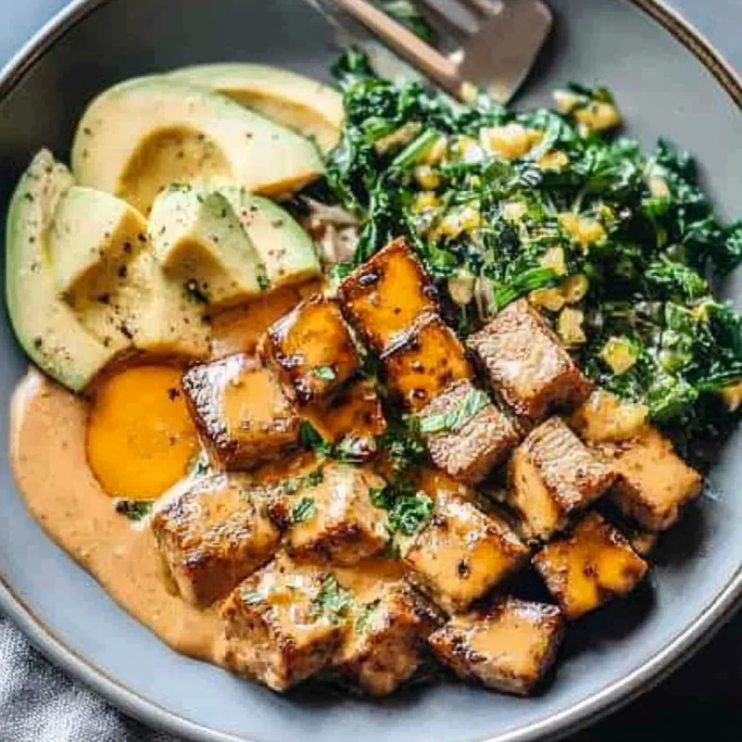 Savory Tofu Buddha Bowl with Avocado & Kale