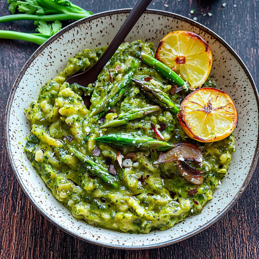 Creamy Lemon Asparagus Risotto with Charred Citrus