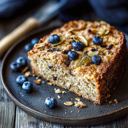 Wholesome Blueberry Oatmeal Cake with Crunchy Sunflower Seed Topping