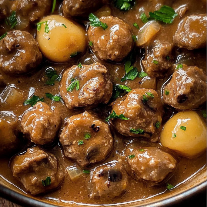 Meatballs with Gravy and Potatoes