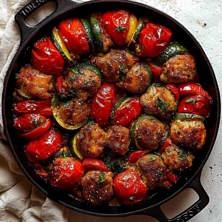 Stuffed Vegetables with Meatballs in Skillet