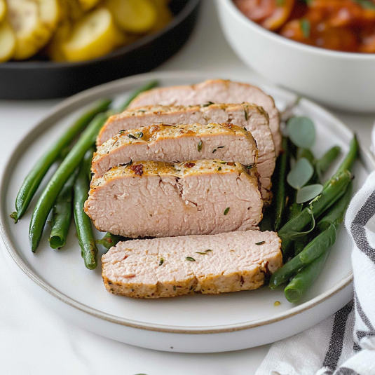 Herb-Crusted Pork Tenderloin with Green Beans