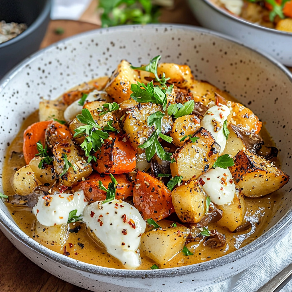 Golden Roasted Potatoes with Caramelized Onions and Creamy Drizzle – A Rich, Comforting Side Dish with Deep Flavor and a Silky Finish 2 Golden Roasted Potatoes with Caramelized Onions and Creamy Drizzle – A Rich, Comforting Side Dish with Deep Flavor and a Silky Finish
