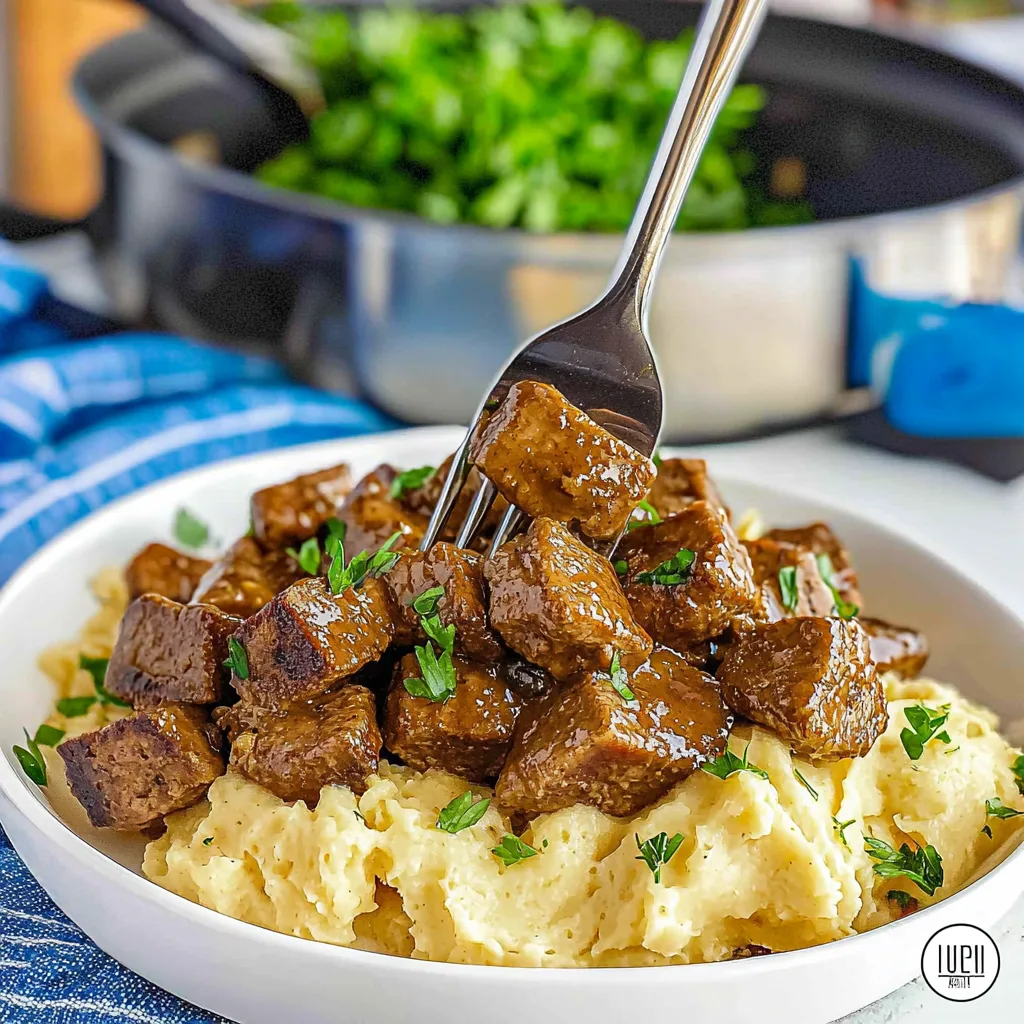 Garlic Butter Steak Bites with Mashed Potatoes