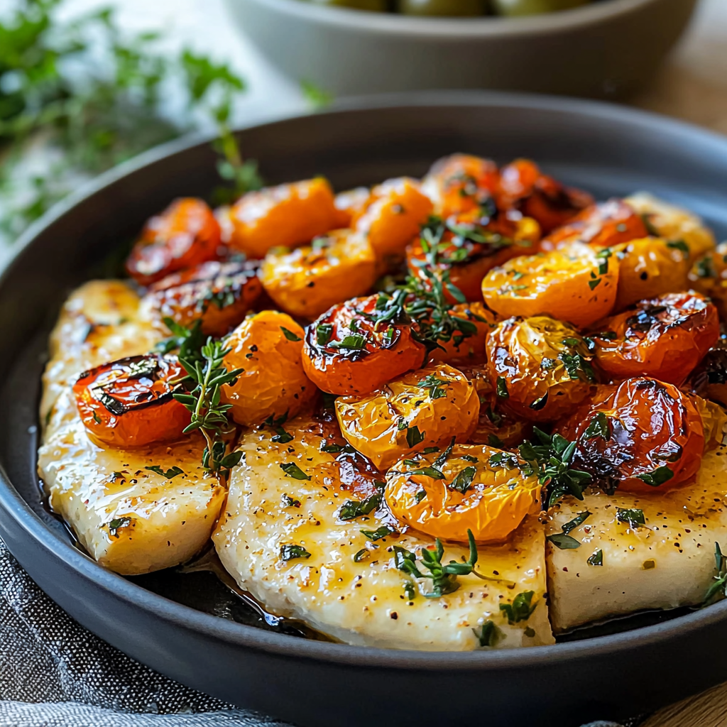 Baked Halloumi with Roasted Cherry Tomatoes and Thyme – A Simple Yet Elegant Mediterranean-Inspired Vegetarian Dish Full of Flavor 2 Baked Halloumi with Roasted Cherry Tomatoes and Thyme – A Simple Yet Elegant Mediterranean-Inspired Vegetarian Dish Full of Flavor