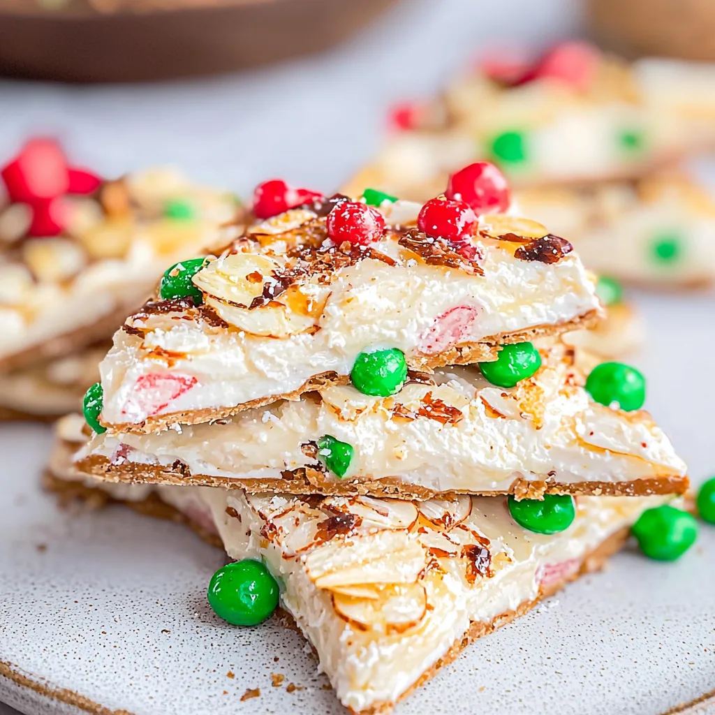 White Chocolate Christmas Bark with Almonds, Peppermint, and Holiday Candies