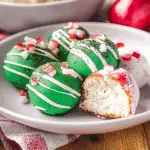 Christmas Vanilla Cake Balls Coated in Peppermint Chocolate and Topped with Holiday Candy Bits 3 Christmas Vanilla Cake Balls Coated in Peppermint Chocolate and Topped with Holiday Candy Bits
