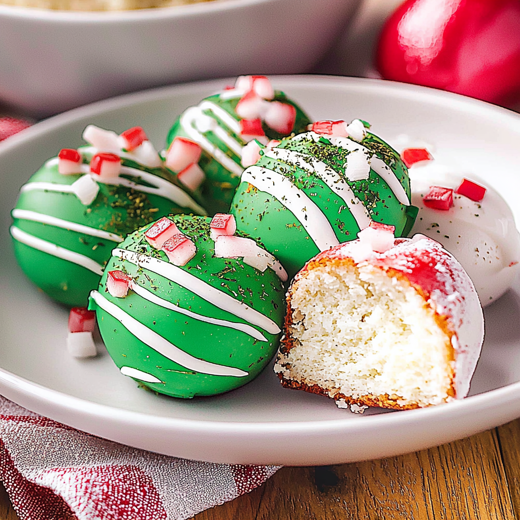 Christmas Vanilla Cake Balls Coated in Peppermint Chocolate and Topped with Holiday Candy Bits 2 Christmas Vanilla Cake Balls Coated in Peppermint Chocolate and Topped with Holiday Candy Bits