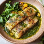 Pan-Seared Fish with Herb Butter Sauce, Wilted Greens, and Golden Grapes – A Light Yet Luxurious Dinner with Elegant Flavors