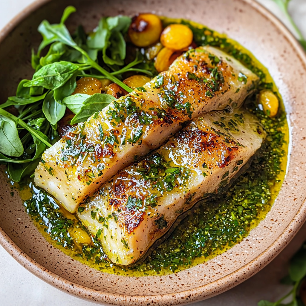 Pan-Seared Fish with Herb Butter Sauce, Wilted Greens, and Golden Grapes – A Light Yet Luxurious Dinner with Elegant Flavors 2 Pan-Seared Fish with Herb Butter Sauce, Wilted Greens, and Golden Grapes – A Light Yet Luxurious Dinner with Elegant Flavors