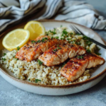 Lemon Garlic Butter Salmon with Rice