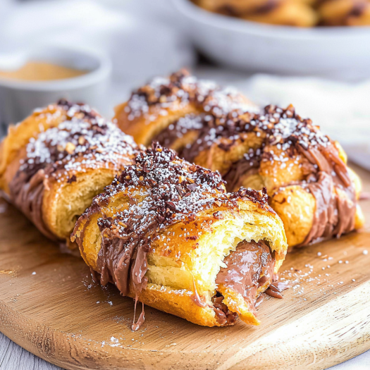 Nutella-Stuffed Croissant Bites with Chocolate Drizzle
