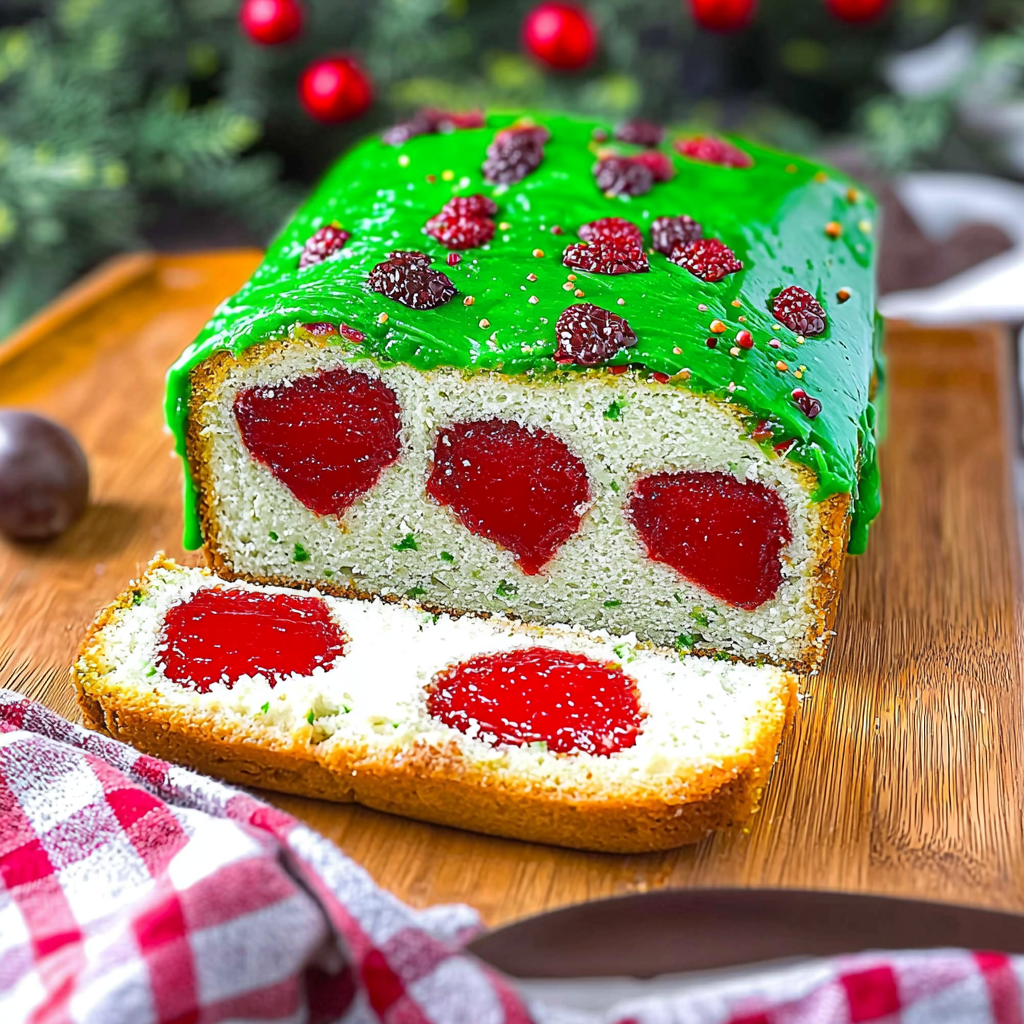 Surprise Heart Holiday Loaf Cake – Festive Pound Cake with Hidden Red Heart Center and Green Icing 2 Surprise Heart Holiday Loaf Cake – Festive Pound Cake with Hidden Red Heart Center and Green Icing