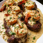 Seared Steak and Shrimp with Creamy Garlic Butter Sauce