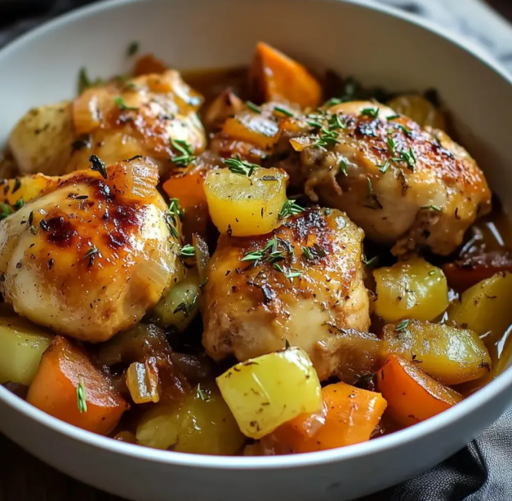Braised Chicken Thighs with Root Vegetables and Fresh Herbs