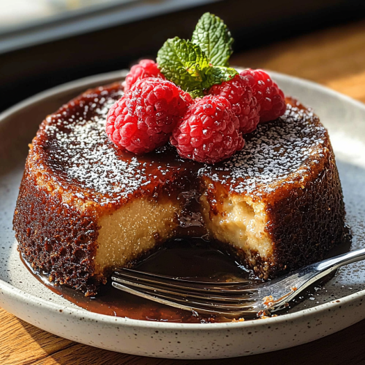 Vanilla Flan with Raspberries