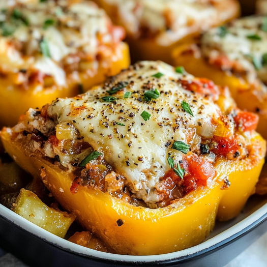 Cheesy Stuffed Yellow Bell Peppers