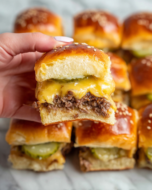 Mini Cheesy Beef Sliders with Caramelized Onions