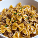Creamy Bow Tie Pasta with Savory Ground Beef