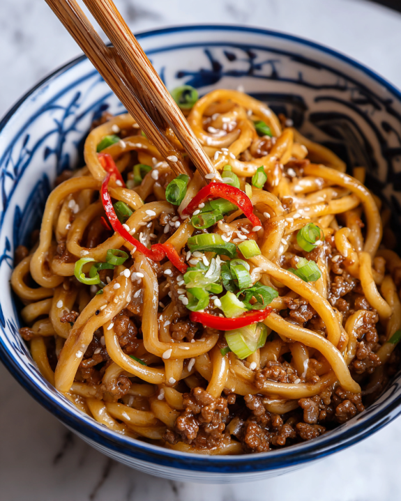Savory Asian Beef Udon Noodles