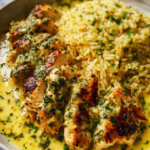 Grilled Chicken in Garlic Herb Butter Sauce with Rice
