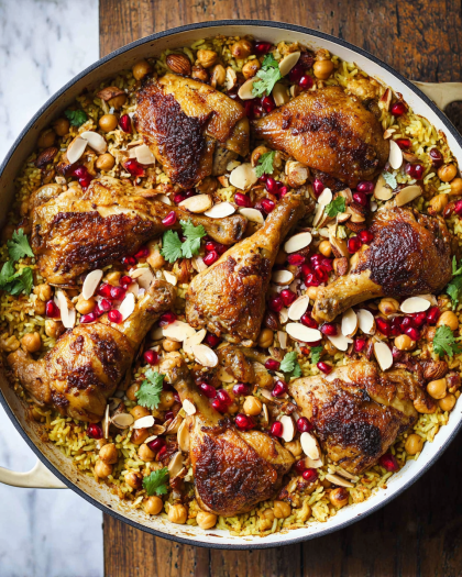 Baked Chicken with Spiced Rice and Toasted Nuts