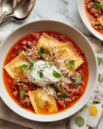 Ravioli Soup with Tomato and Herbs