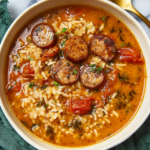Hearty Sausage and Tomato Rice Soup