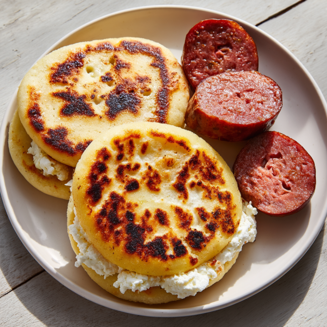 Arepas with Cheese and Sausage