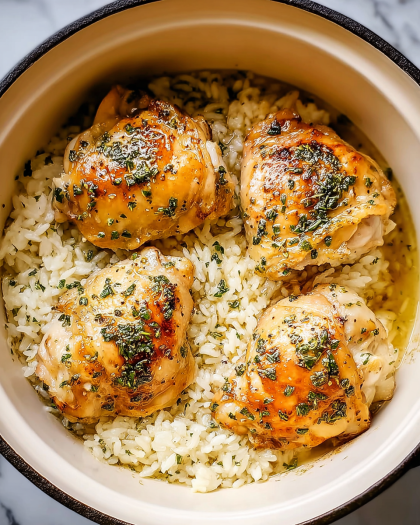 Herb Butter Chicken Thighs with Garlic Rice